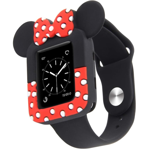 Pilkullinen pehmeä silikonipuskuri koko rungon suojakotelo, jossa on ihana rusetti, yhteensopiva 44 mm Apple Watch SE/Series 6/5/4 -kellojen kanssa, musta/punainen, 44 mm
