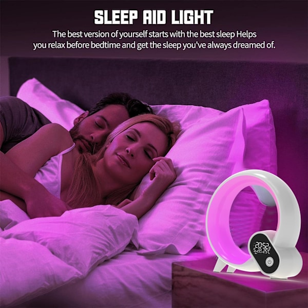 Smart Wake Up Light, Nattlampa för Sovrum, Smart Alarmklocka med Bluetooth APP och Fjärrkontroll, Sänglampa för Sömn Vit