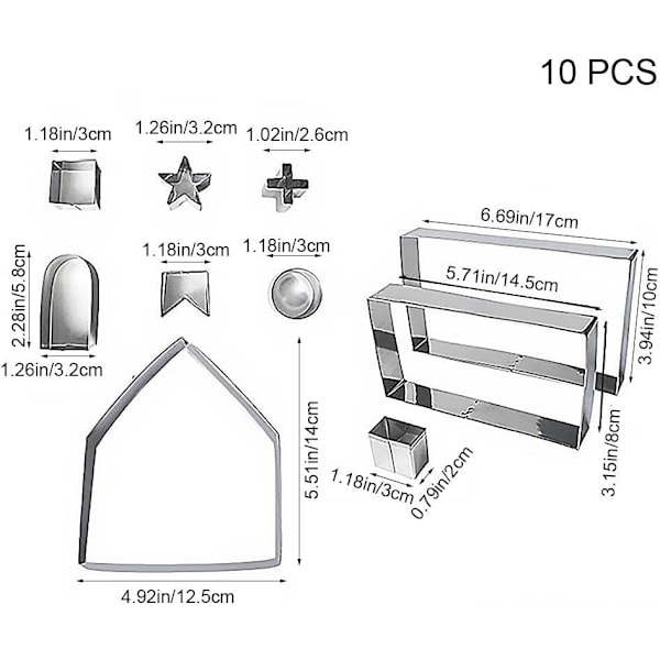3D Jule Pepparkakshus Kageform Sæt - Rustfrit stålform til DIY-bagning