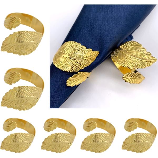 Guld Blad Servietringe (6 stk) - Vintage Blad Servietholder