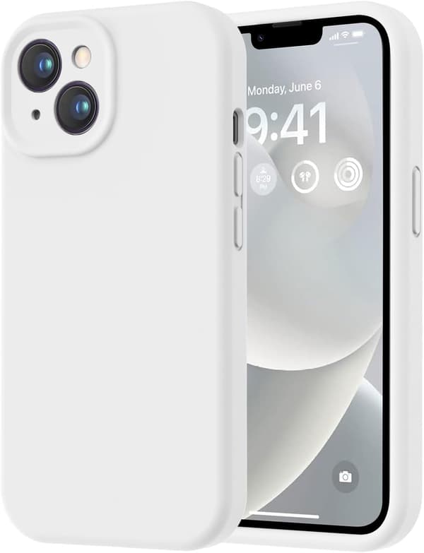 iPhone 14-deksel i førsteklasses silikon med mikrofiberfôr, støtsikkert -