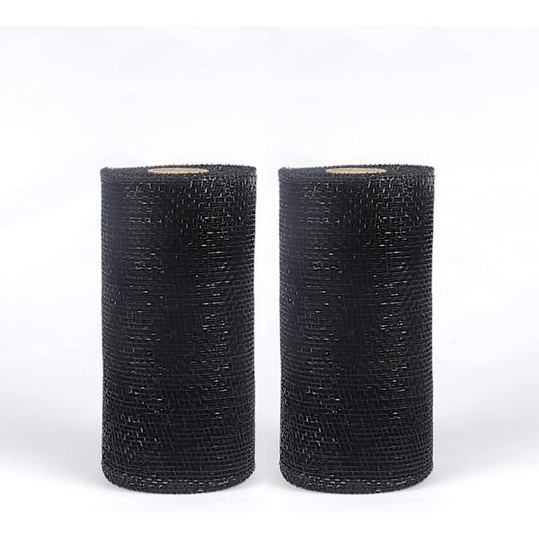 2 pakker 6 tommer poly mesh bånd - i alt 20 meter, solid sort (ingen metallisk folie)