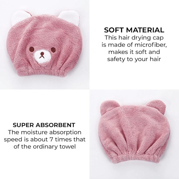Mjukt absorberande torrt cap för barn, rosa & blå (2 st)