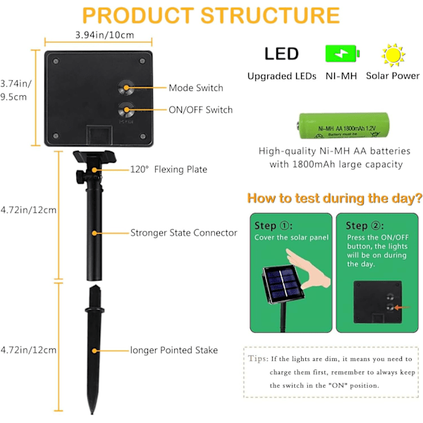 Overlengde solcelledrevne julelys utendørs 2-PAK Totalt 210FT 600LED solcelledrevne julelyskjeder, vanntette utendørslyskjeder med 8 moduser