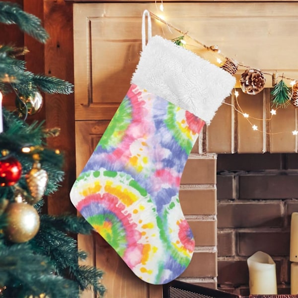 Jule-Strømpe, Personlige Jule-Strømper 2-pak Hippie Tie Dye Hvirvel Hvid Enhjørning 45,7 cm Jule-Strømper Hængende Ornament Pejs Til