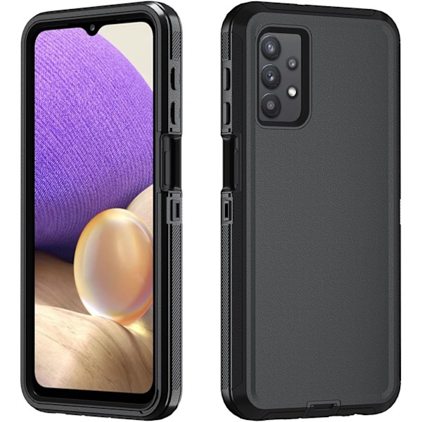 Skal för Galaxy A32 5G, Skal för Galaxy A32 5G Full-Body Stöttåligt, Mjuk TPU Stötfångare Hård PC Stöttåligt Skydd Mobilskal för Galaxy A32 Svart Svart