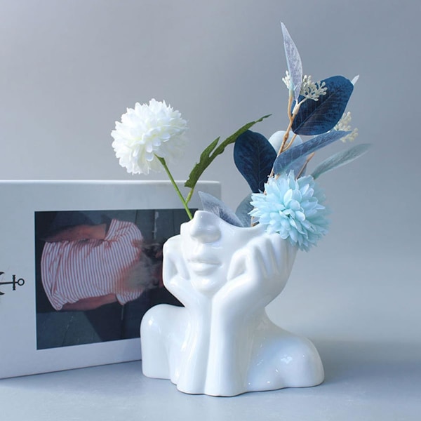 Hoved Ansigts Vase til Planter Keramisk Krop Blomster Vase til Moderne Hjemmeindretning Hvid Matt Dekorativ Vase Moderne Chic Vase Dekoration til Kontor Hjem A  A