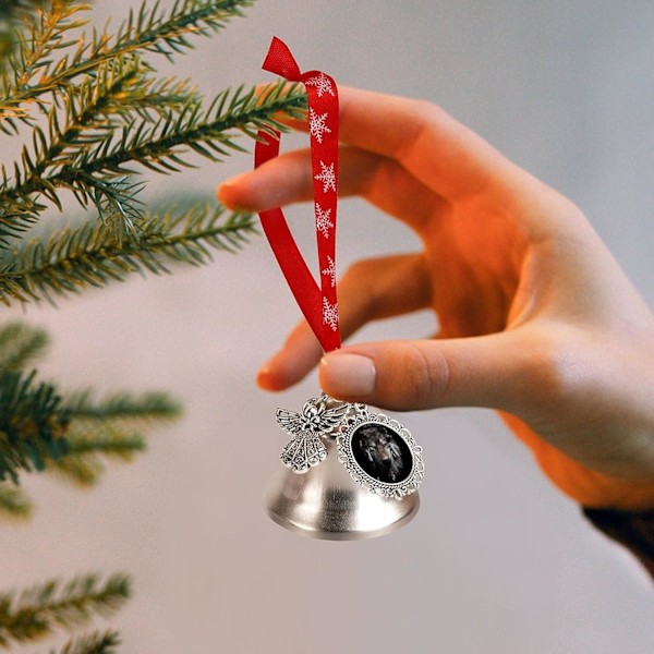 Vargsilverklocka prydnad julgransklockor med rött snöre metall julgranshängande dekorationer för semesterfest  Vingklocka  Vingklocka