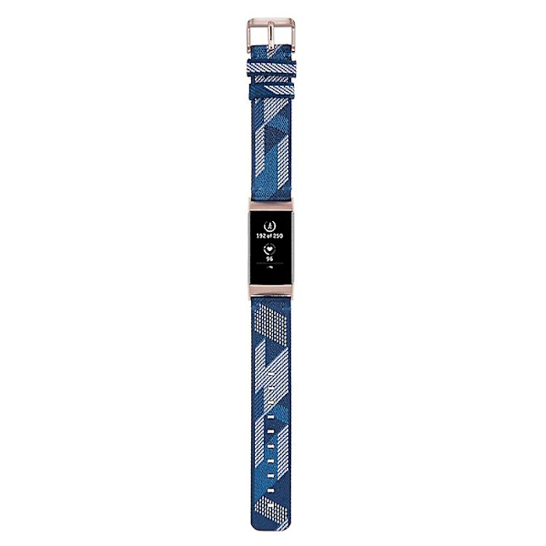 For Fitbit Charge 4 / Charge 3 Se Rustfrit Stål Hovedkorn Nylon Denim Udskiftningsrem Urrem MVZ Blue Stripe