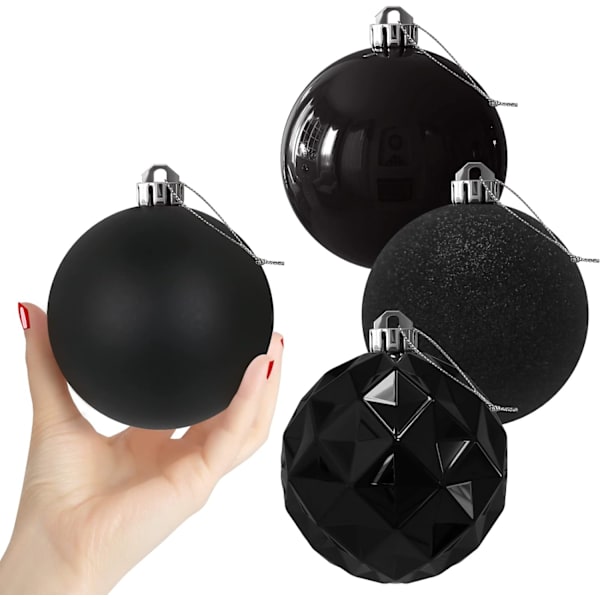 Svart set med XL (4,0 tum) 4 st julgranskulor - Julgransdekoration