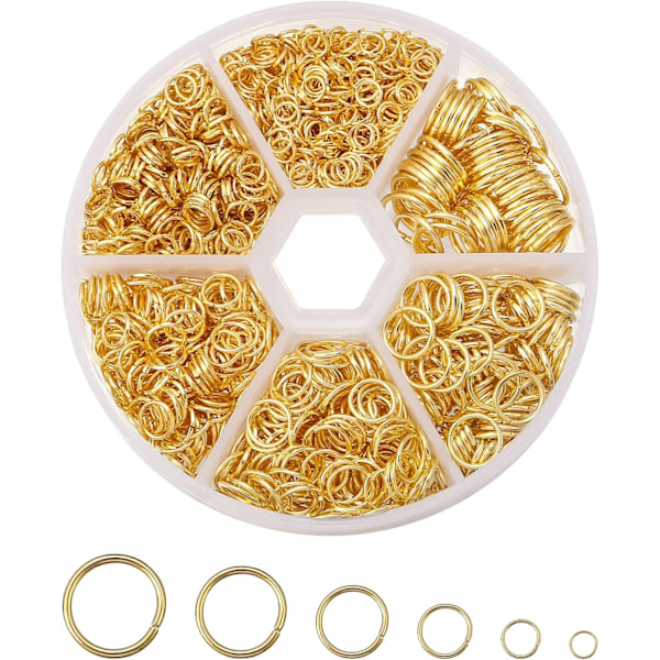 Open Jump Rings Gold - 1600Pcs Gold Plated Jump Rings Set for Jewelry Making (4mm, 5mm, 6mm, 7mm, 8mm, 10mm)