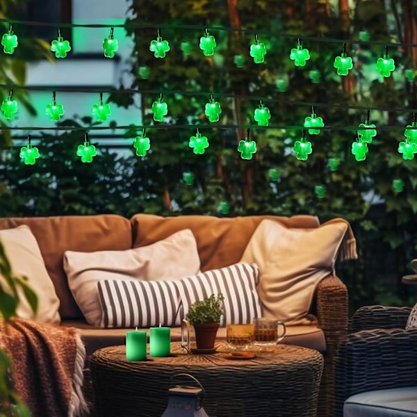 26,4 fot 40 LED solcelled shamrock-lys St Patricks Day-dekorasjoner utendørs, 8 lysmoduser grønne St Patricks Day-lyskjeder St Patricks Day grønn