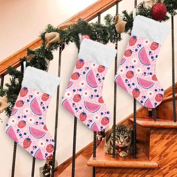 Julklapp, personliga julklappsstrumpor 2-pack Vattenmelon Körsbär Blommor 45,7 cm Julstrumpor Hängande Ornament Eldstad för träd