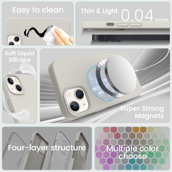 Kompatibelt med iPhone 13 Skal, Silikonskal med Slim Stötsäkert Mjukt Anti-Rep Mikrofiberfoder, 6,1 tum, White Stone White Stone