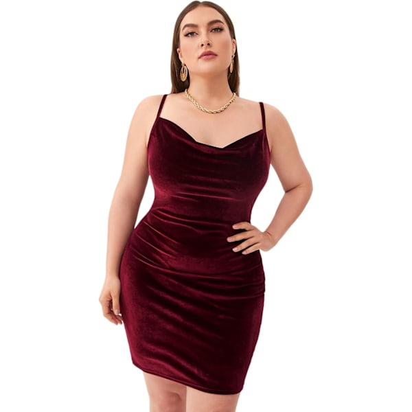 Sexet Plus Size Kjole til Kvinder Fløjl Spaghetti Stropper Cowl Hals Cocktail Fest