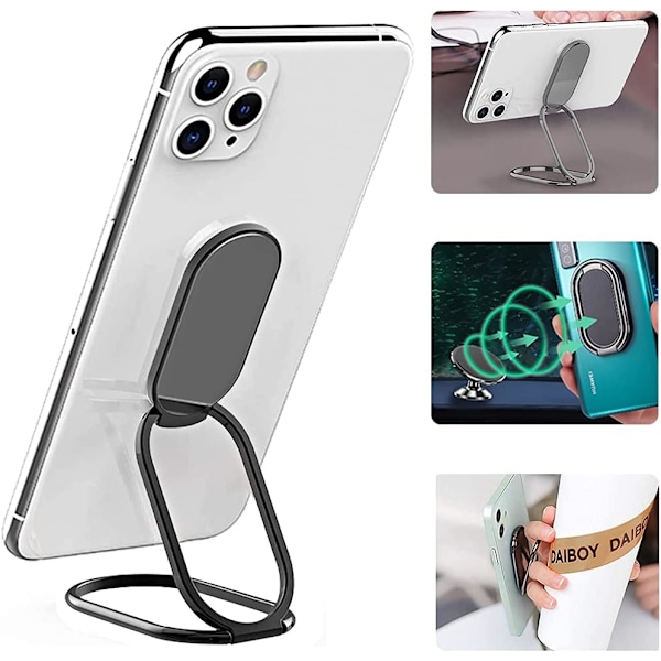Mobiltelefon Ringhållare Fingerstöd, Vikbart 360° Rotations Mobiltelefonställ för Skrivbord, Kontor, Magnetisk Bilhållare, Metall Multi-Vinkel för P