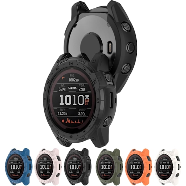 Yhteensopiva Garmin Tactix 7 Amoled TPU suojakotelon kanssa, älykellon suojakotelo pehmeä ja kestävä kellotarvike (musta) Bla