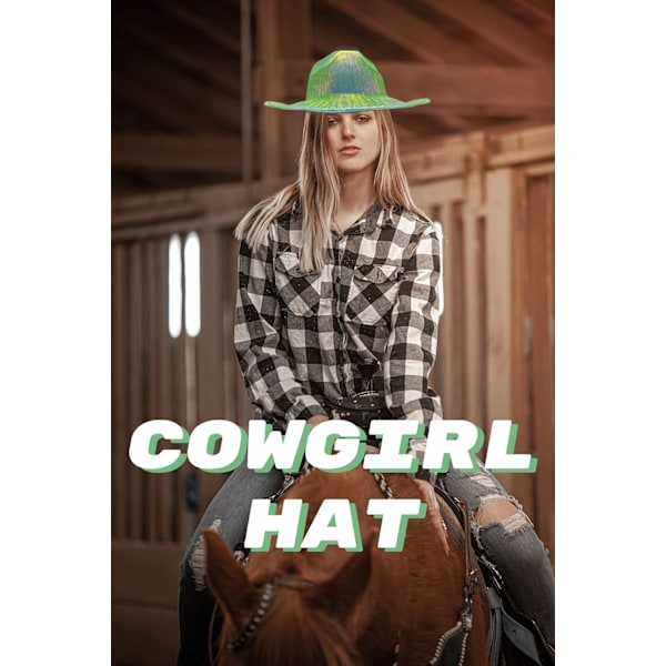 Grøn Space Cowgirl Hat med Bandana, Kvinder Neon Sparkly