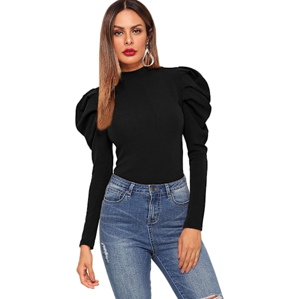 Elegant Mock Neck Keyhole Back Leg-of-Mutton Langærmet Bluse til Dame