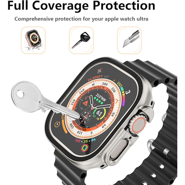 Hardt etui designet for Apple Watch Ultra 49 mm med 9H herdet glass