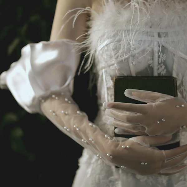 Nya bröllopshandskar Bridal Pearl Transparent Sheer Handskar