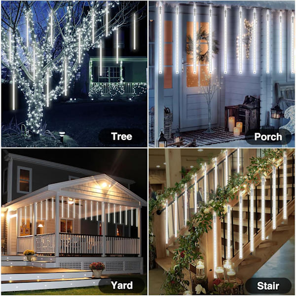 Halloween julelys (27,7 fot), 8 rør 12\" 288 LED meteorskurlys til juledekorasjon, fallende regn julelys kult