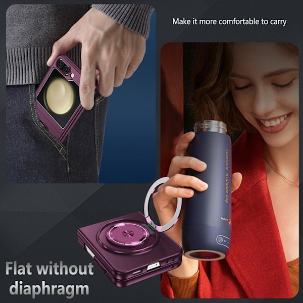 Yhteensopiva Galaxy Z Flip 5 -kotelon kanssa, pyörivä rengas magneettinen suojaus iskunkestävä suojakuori Galaxy Z Flip 5 5G:lle, taitettava ohut kotelo (violetti) Violetti
