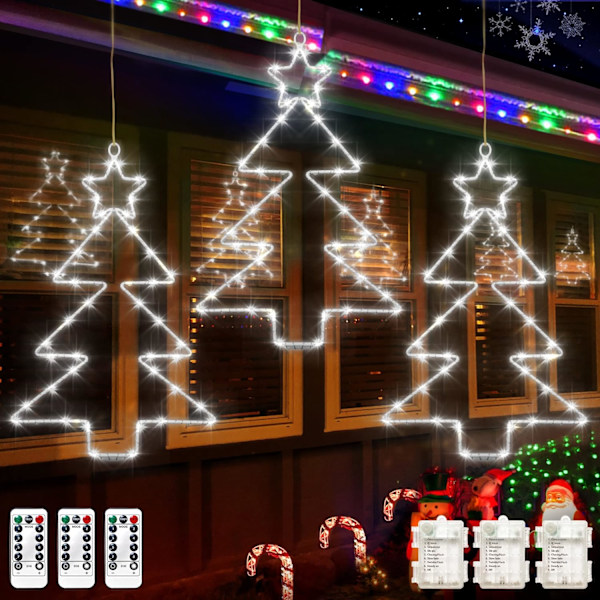 Julevindulys 3-pak batteridrevne LED-trelys 8 moduser timer