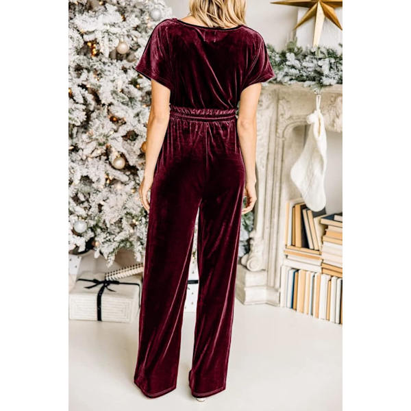 Kvinders Casual Kortærmet Bæltet Lang Bred Ben Jumpsuit