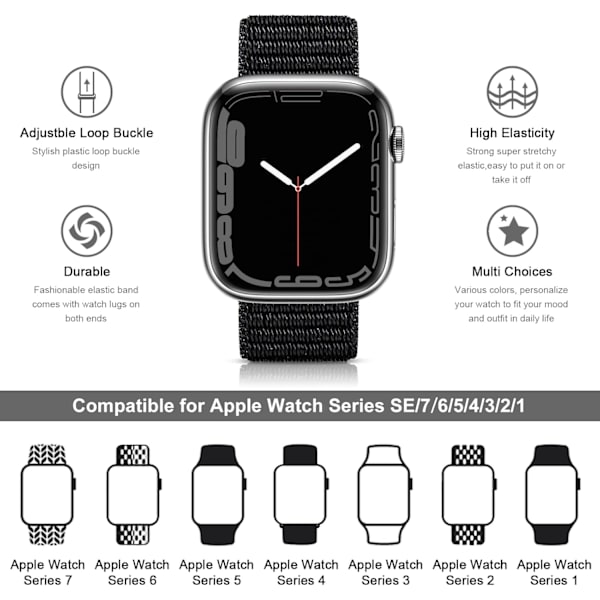 Nylon sportband kompatibel med Apple Watch Band 38mm 40mm 41mm 42mm