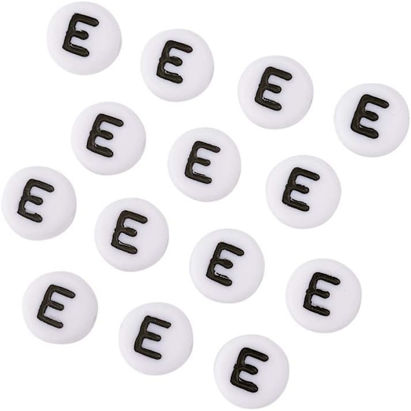 Vokalbogstavsperler - 7x4 mm hvide flade runde akrylperler til smykkefremstilling (100 stk)