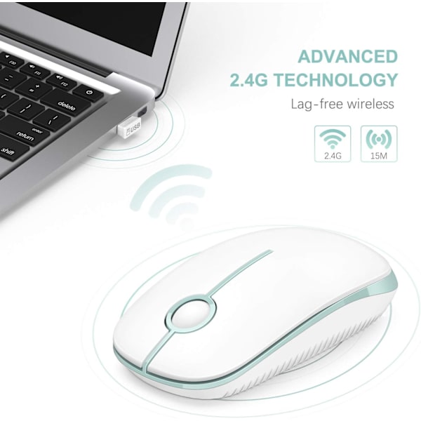 Stille trådløs mus. 2,4G Slim Travel Mouse med USB