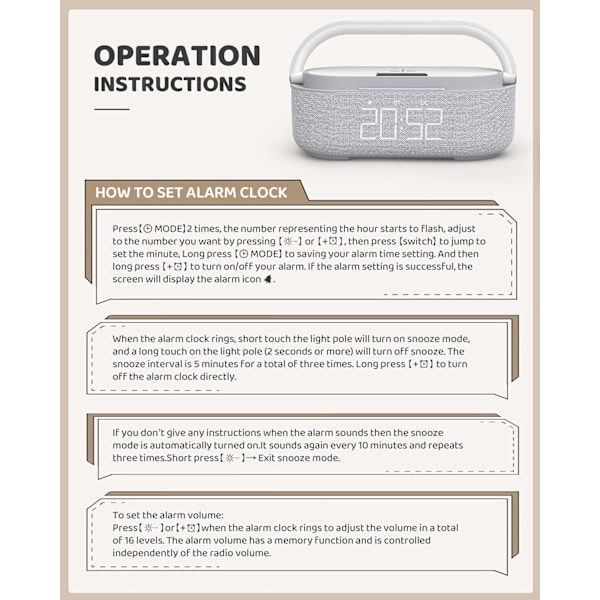 【2024 Nyaste Present Alarmklockradio med Trådlös Laddare, Bluetooth-högtalare, FM-radio, Sängbords-LED-nattlampa, Digital Alarmklocka för Sovrum,