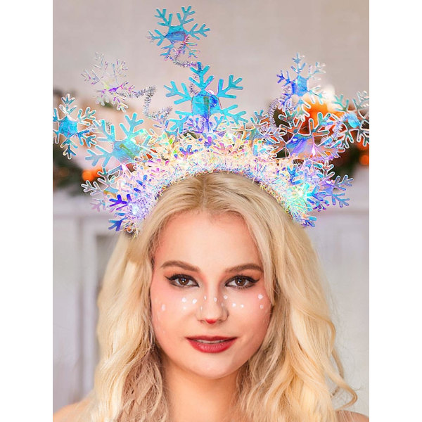 LED Snowflake Pannband Luminous Halo Crown Pannband Glitter Party Dräkt Huvudbonad Karneval Jul Håraccessoarer för kvinnor och tjejer silver 1