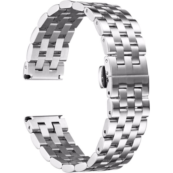 Rustfrit urrem i rustfrit stål til herreur og dameure 18mm/19mm/20mm/21mm/22mm/24mm med buet og lige ende i sølv,