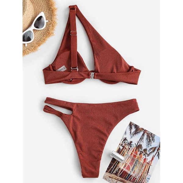 Kvinners Sexy Cutout En Skulder Bikini Med Bøyler Polstret Badedrakt Cheeky