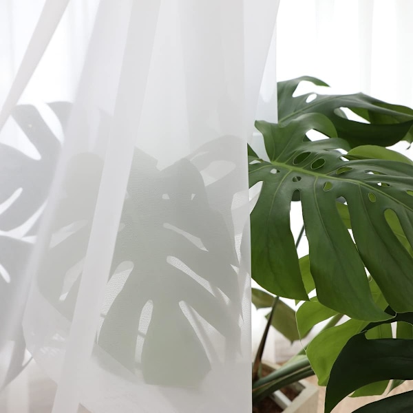 Hvide, transparente gardiner 213 cm længde - 2 paneler (52\" bredde hver) - Gardinstangslomme vinduesgardiner til soveværelse, stue & køkken
