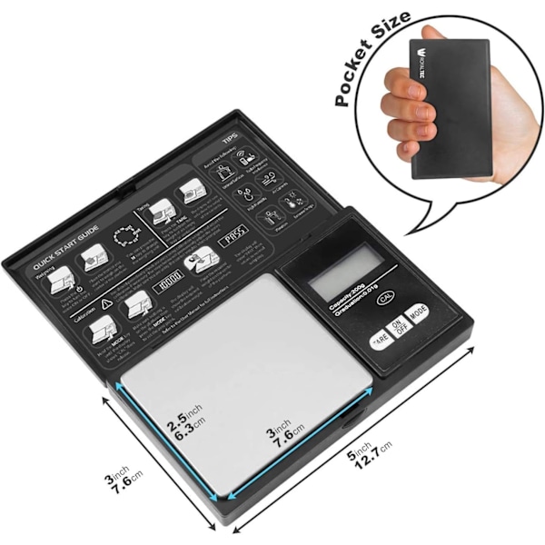 Digital lommevægt - 200g x 0,01g - Sort