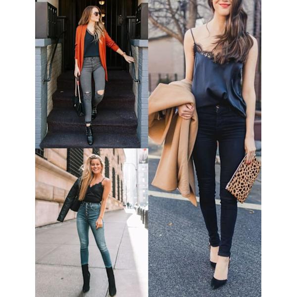 Kvinders 2 stk. Silke Satin Cami Lace Top Spaghetti Stroptank Top Basic Camisole