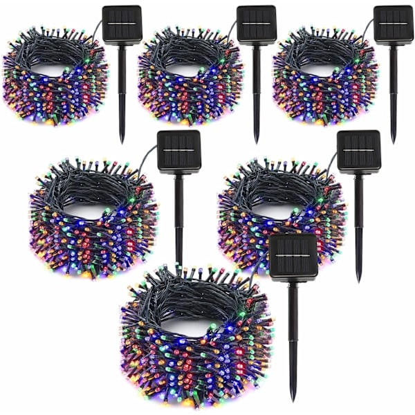 6-pack solcellslingor, 600 LED extra långa 264 fot solcellsjulbelysning utomhus vattentät, 8 lägen flerfärgade LED-julbelysning för