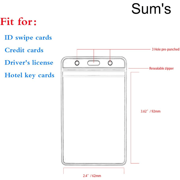 Vanntett gjennomsiktig PVC ID-kortholder (vertikal, 10-pakning)
