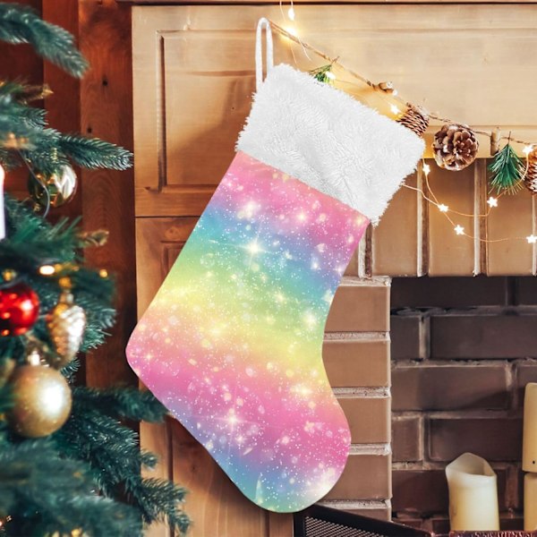 Jule-Strømpe, Personlige Jule-Strømper 2-pak Galaxy Unicorn Pastel Rainbow 45,7 cm Jule-Strømper Hængende Ornament Pejs til