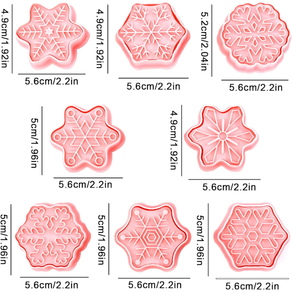 8 stk/sæt Cookie Cutters Plast 3D Snowflake Form Pressbar Form
