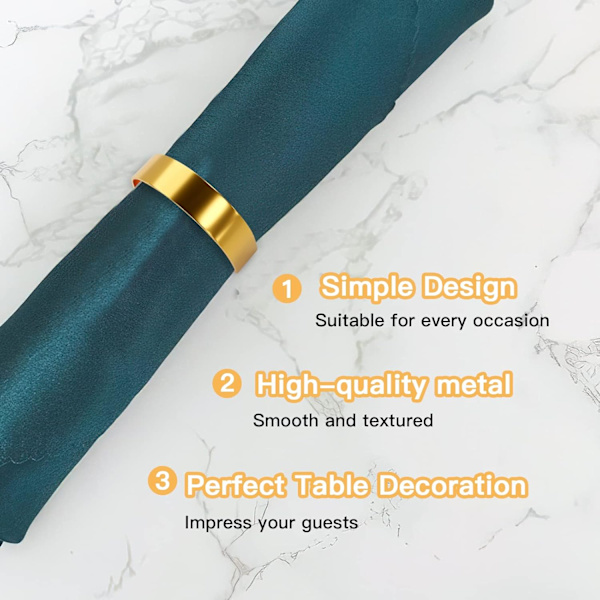 Metallservettringar Set om 12, Eleganta Guld Servettringar Dekor för Special