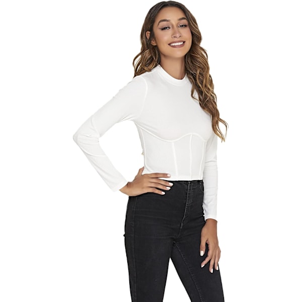Kvinnors Mock Neck Långärmad Ribbstickad Slim Fitted Crop