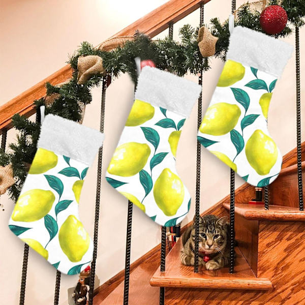 Julstrumpa, personliga julstrumpor 2-pack Citron Gult Limonblad 45,7 cm Julstrumpor Hängande Ornament Eldstad för Träd