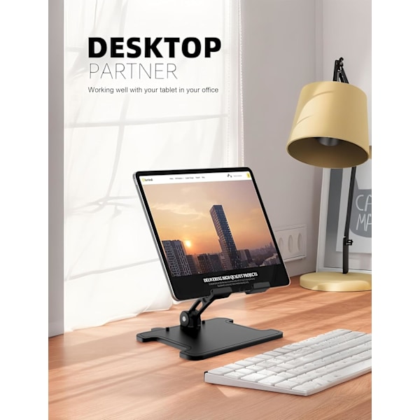Foldbart Tabletstativ, Justerbar Tabletholder til iPhone iPad Pro, Bordstativ Dock Holder Bærbar Skærm Sort
