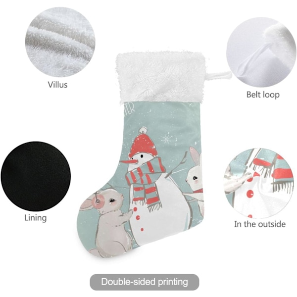 Julklapp, personliga julklappsstrumpor set med 2 söta kaniner snögubbe 45,7 cm julstrumpor hängande prydnad spis för bygg