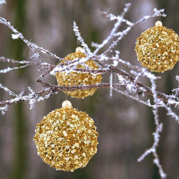 4,25\" Julekule Ornamenter, 4 stk Sett Gull Uslåelige Juledekorasjoner