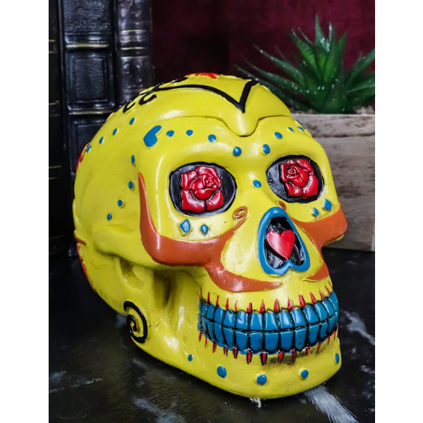 Retro Skull Style Hjemme Askebeger, Kompakt Kule Gravering Flamme Effekt Dekorativ Statue Resin Skulls and Crossbones Flammer Askebeger for Spooky Skeleton